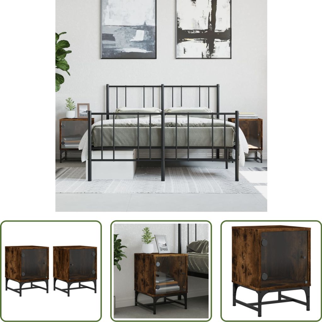 The Living Store Nachttische mit Glastüren 2 Stk. Produktbild 
