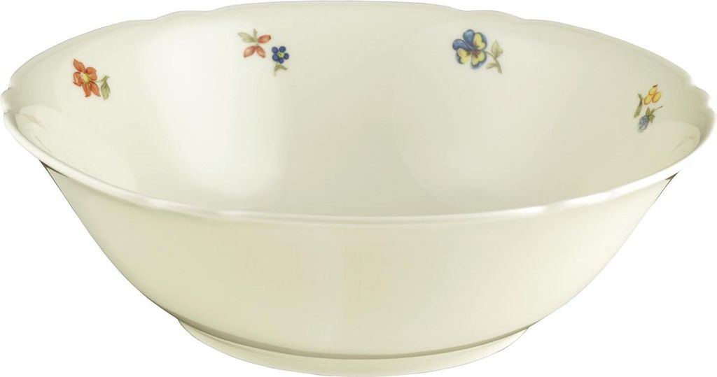 A white bowl with floral decorations.
