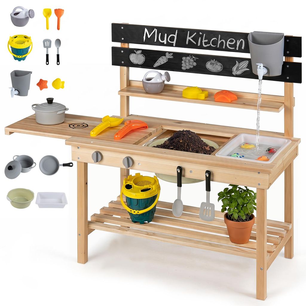 COSTWAY Cucina giocattolo 2 in 1, con piano scorrevole, Immagine del prodotto 