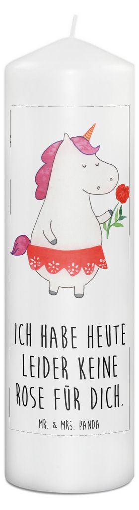 Mr. & Mrs. Panda Kerze Einhorn Dame 29 x 8 cm XL - Weiß - Geschenk, Stumpenkerze, Blockkerze, Freundin, Bedruckte, Lady, Einhörner, Wachskerze, F...