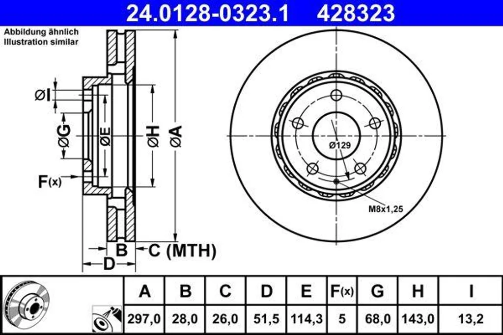 Disque de frein haute performance ATE 24.0128-0323.1 finition carbone