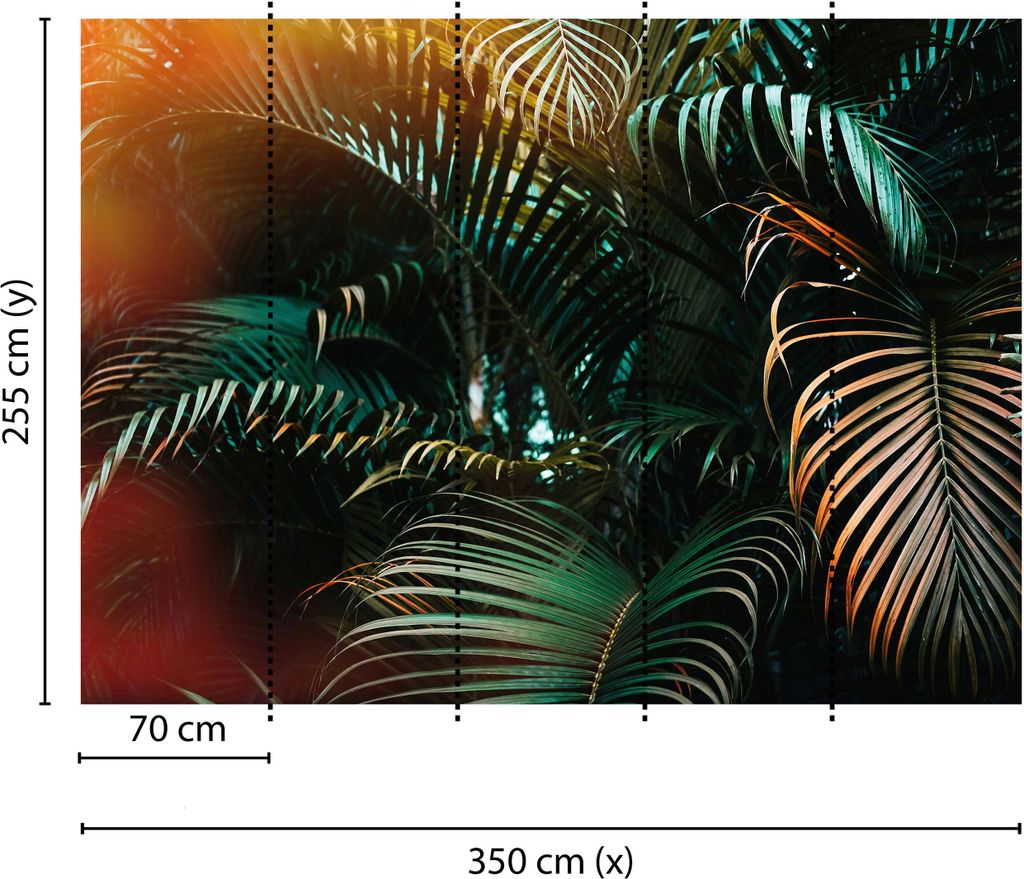 Tadessi Fototapete | Palmen | 3.50 m x 2.55 m | Grün | Gelb | Wandbild | Digitaldruck