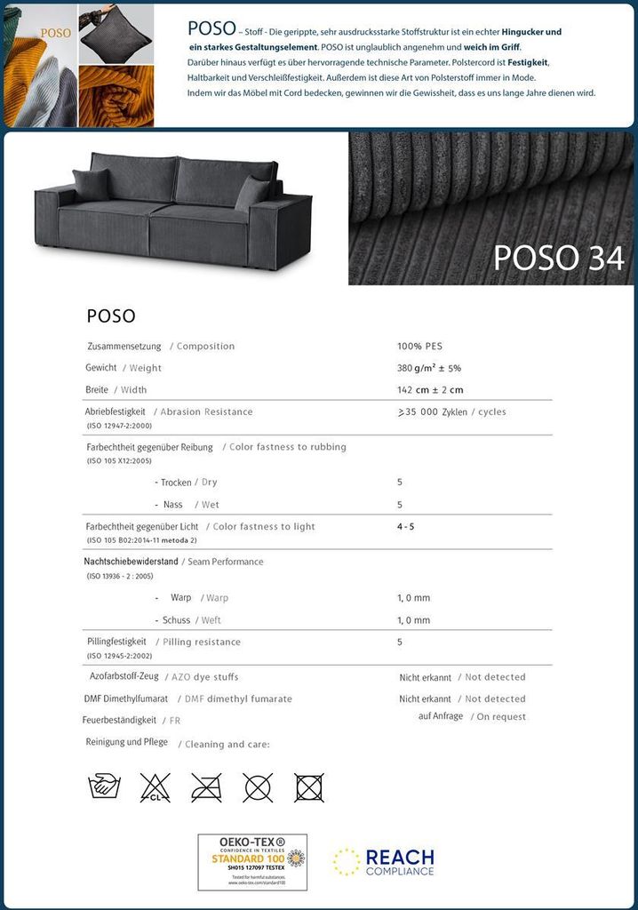 Ecksofa Parys L-form Polsterecke mit Cord-Bezug mit Produktbild 10