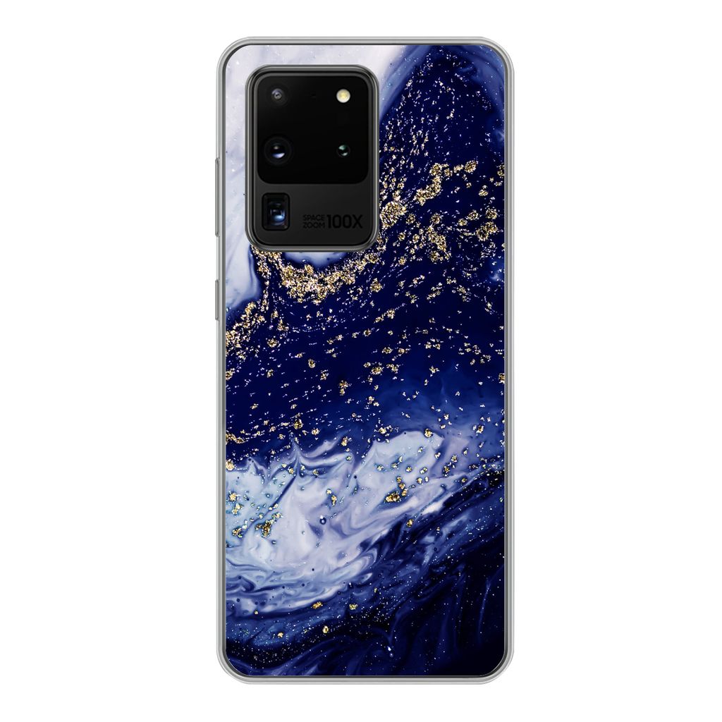 MuchoWow Handyhülle Schutzhülle Hülle für Samsung Galaxy S20 Ultra Marmor - Gold - Natursteine Silikon Softcase Handy Hülle - Karteninhaber