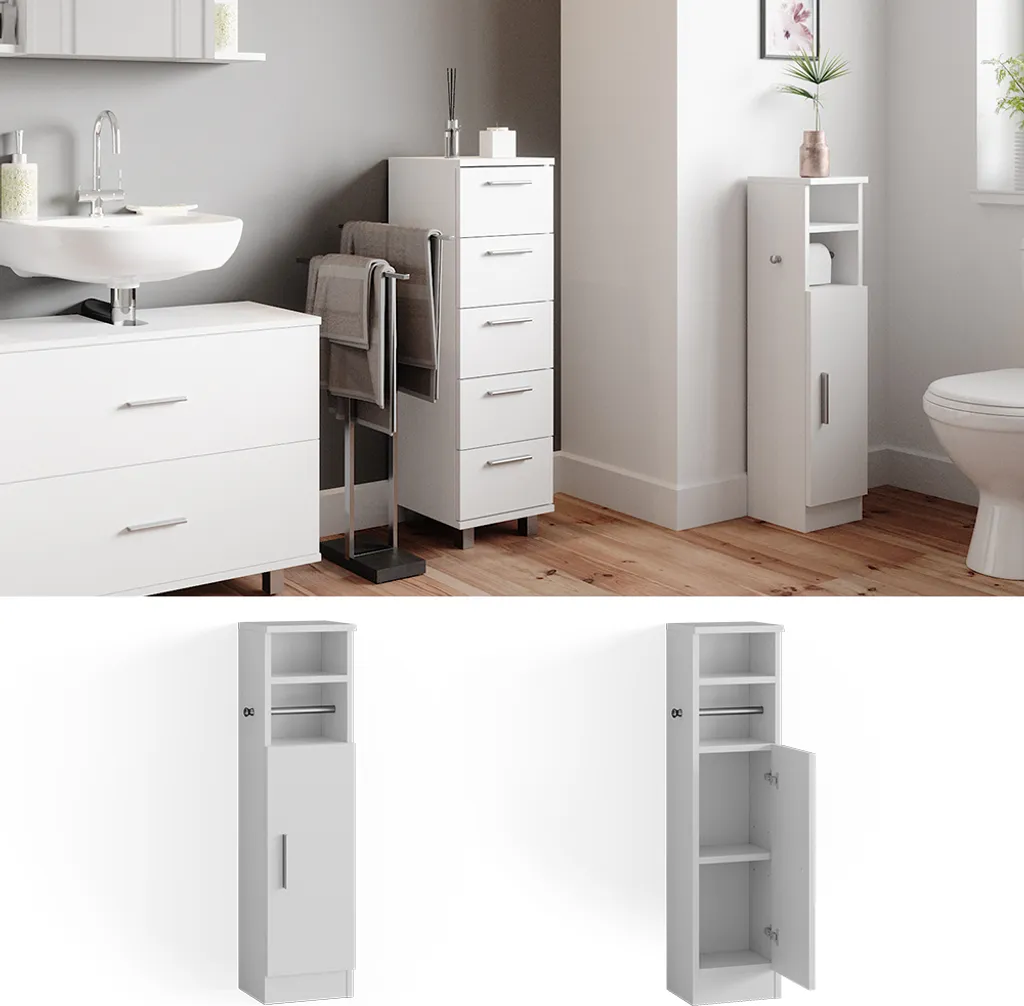 Vicco Mobiletto Bagno Enga Bianco 23x90 cm | Armadietto Salvaspazio - 2