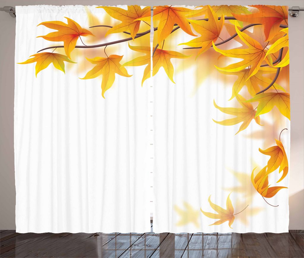 ABAKUHAUS Herbst Rustikaler Gardine, Branchen Maple Leaf, Schlafzimmer Kräuselband Vorhang mit Schlaufen und Haken, 280 x 245 cm, Gelb Orange und ...