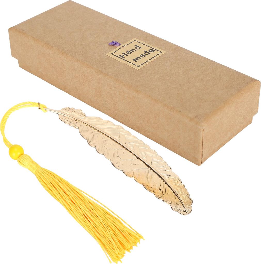 Metall-Lesezeichen in Federform, Vintage-Stil, mit Quasten, Geschenke zum Lesen, Gelb