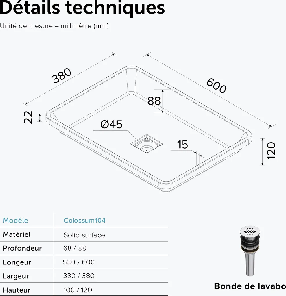 Vasque Anti-Trace Anthracite Mat 53 cm Lavabo à Encastrer Robuste - 7