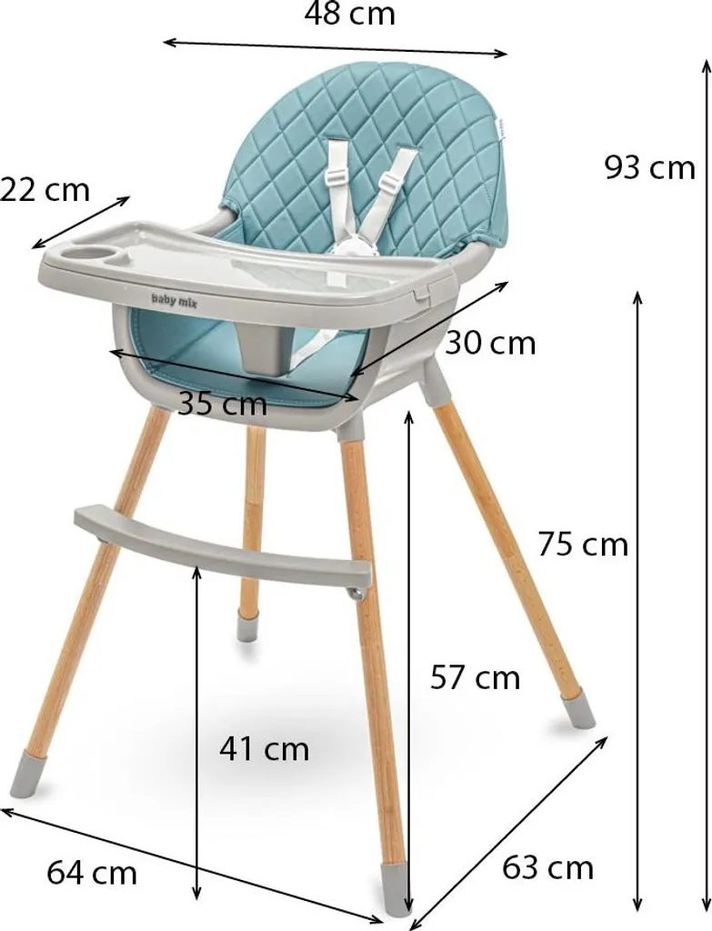 Baby Mix Freja Chaise Haute en Bois pour Bébé - Couleur Vert Poussière