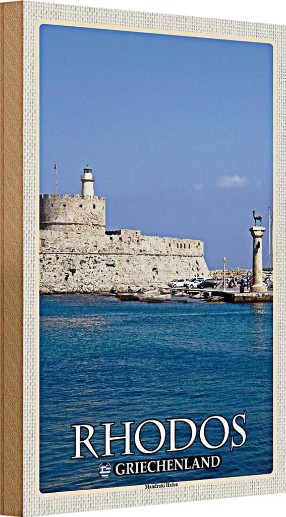 Holzschild Reise 20x30cm Rhodos Griechenland Mandraki Hafen