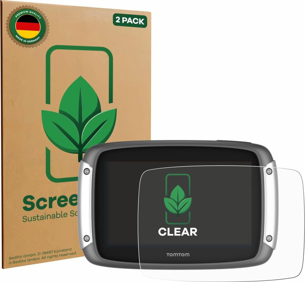 2x ScreenLeaf Schutzfolie für TomTom Rider 400 nachhaltiger Displayschutz Display Schutz Folie Klar Transparent