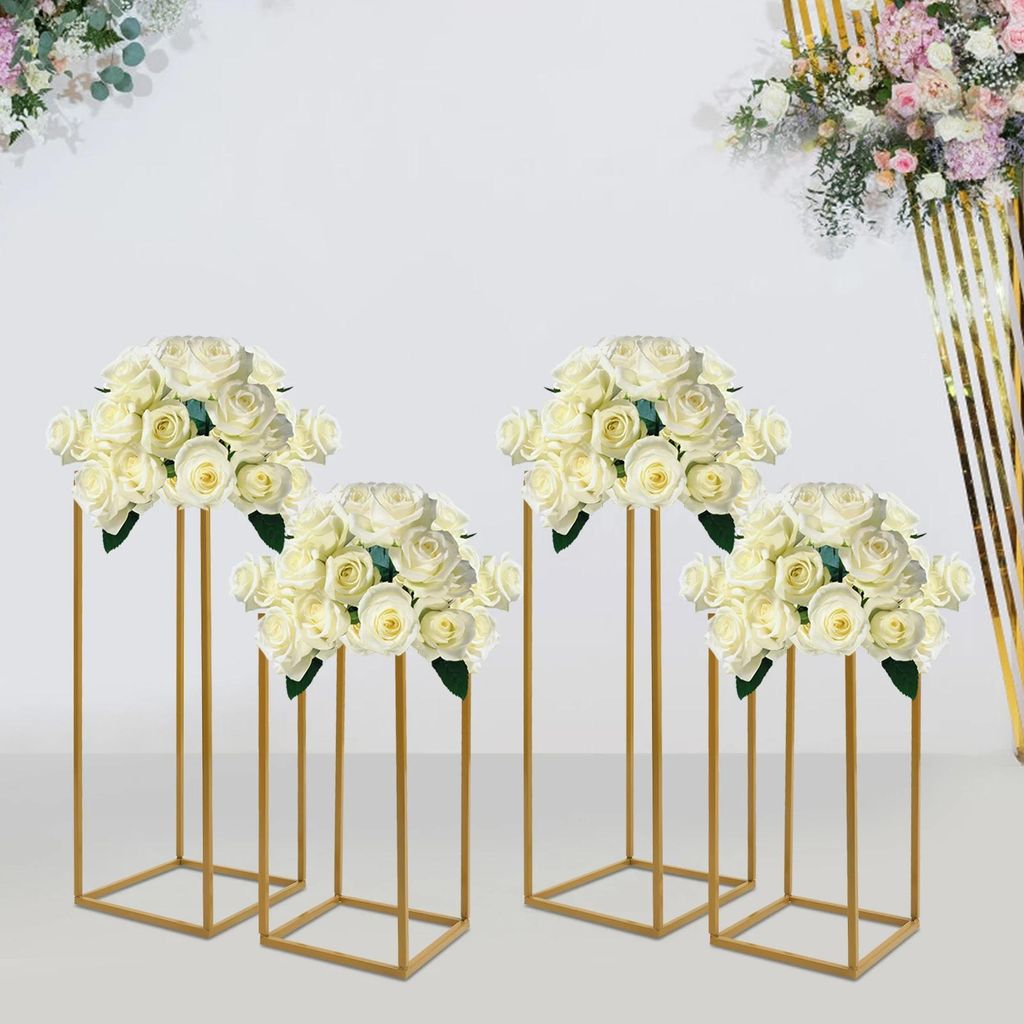 Blumenständer Set - Rechteckige Hochzeitsständer - 4-teilig - Eisenrahmen - Stabile Konstruktion - Für Ballons und Girlanden - Gold