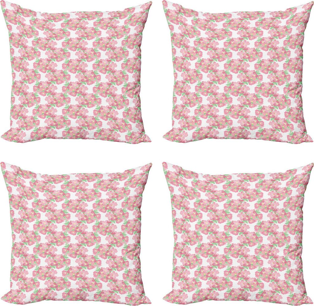 ABAKUHAUS Kirschblüte Kissenbezug Set (4 Stück), symbolische Bloom, Moderner Doppelseitiger Digitaldruck, 60 cm x 60 cm, Hellgrün Getrocknete Rosen