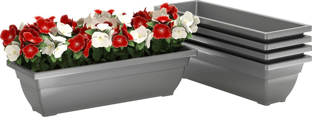 5er-Set Blumentöpfe, Pflanzengefäße aus Kunststoff für Terrasse, Garten, Balkon, 59 x 21 x 16 cm, Grau