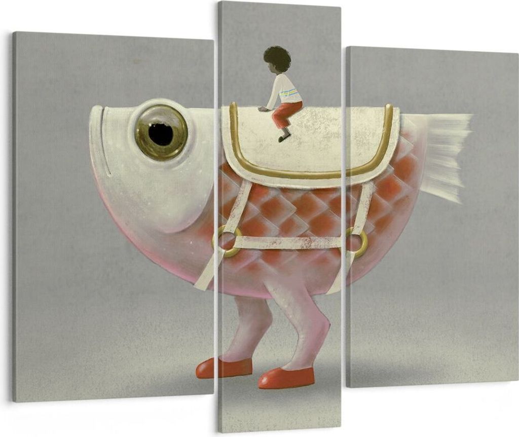 Bild auf Leinwand - Leinwandbild - 3 Teile - Surreal Fisch Kind - 95x80cm - Wand Bild - Wanddeko - Wandbilder - Leinwanddruck - Bilder - Wanddekora...