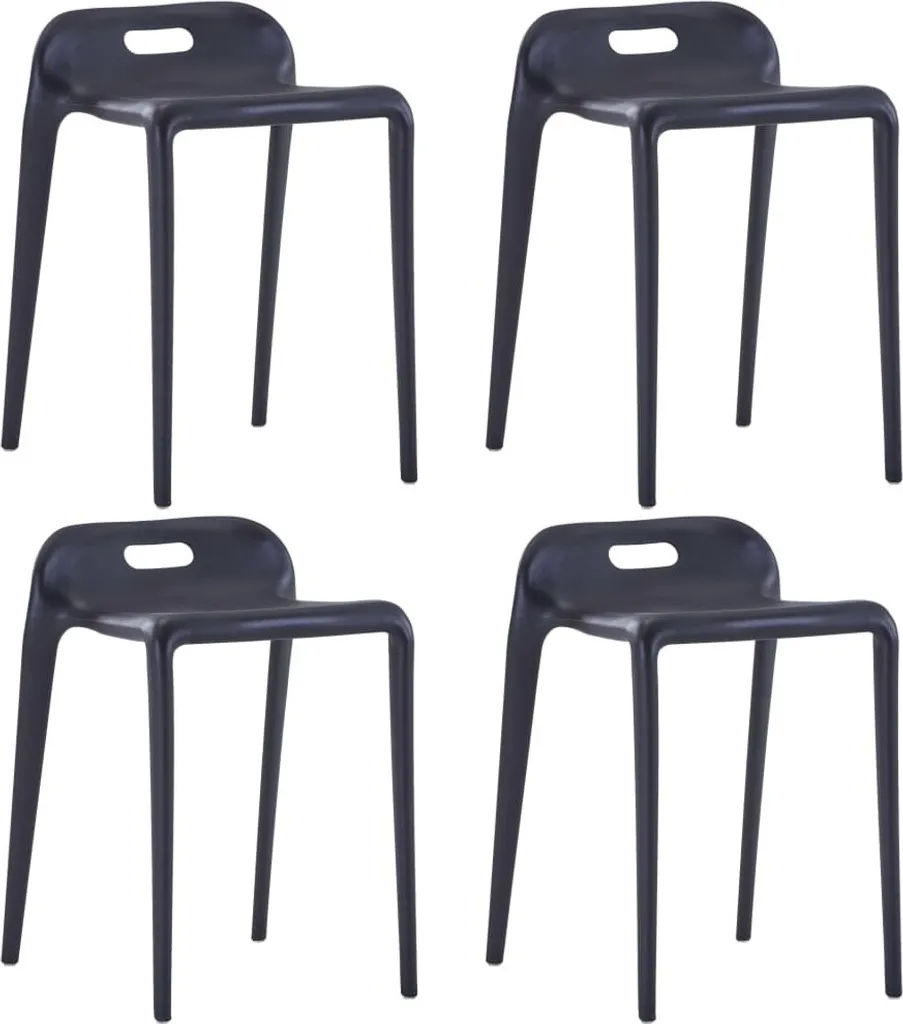 Tabouret empilable noir robuste en plastique design compact - 4 unités