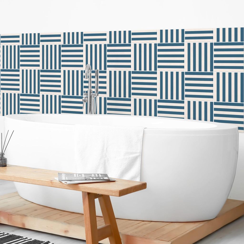 Wandverkleidung Bad Muster selbstklebend - 0.61 mm Wandpaneel matt wasserfest Streifen blau Fliesenoptik Badrückwand fugenlos 400x80 cm