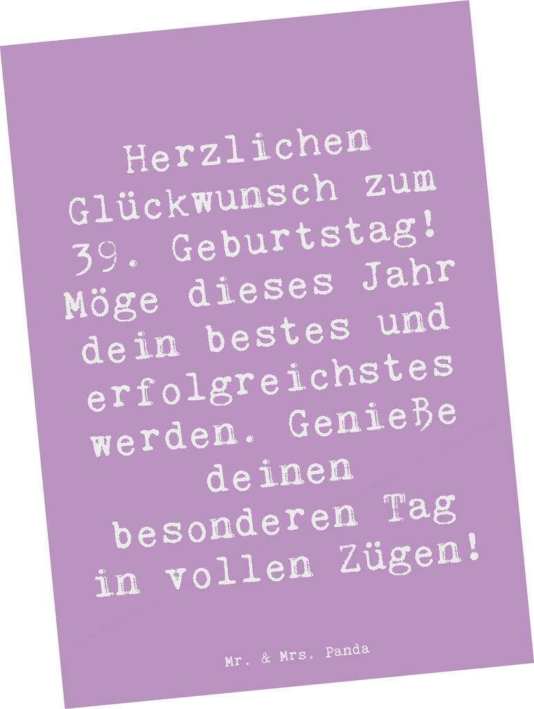 Mr. & Mrs. Panda Postkarte Spruch 39. Geburtstag - Produktbild 