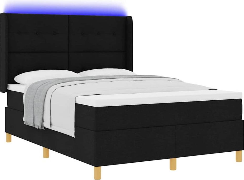 Boxspringbett mit LED-Lichtleisten Schwarz 140 x 200 cm Stoff