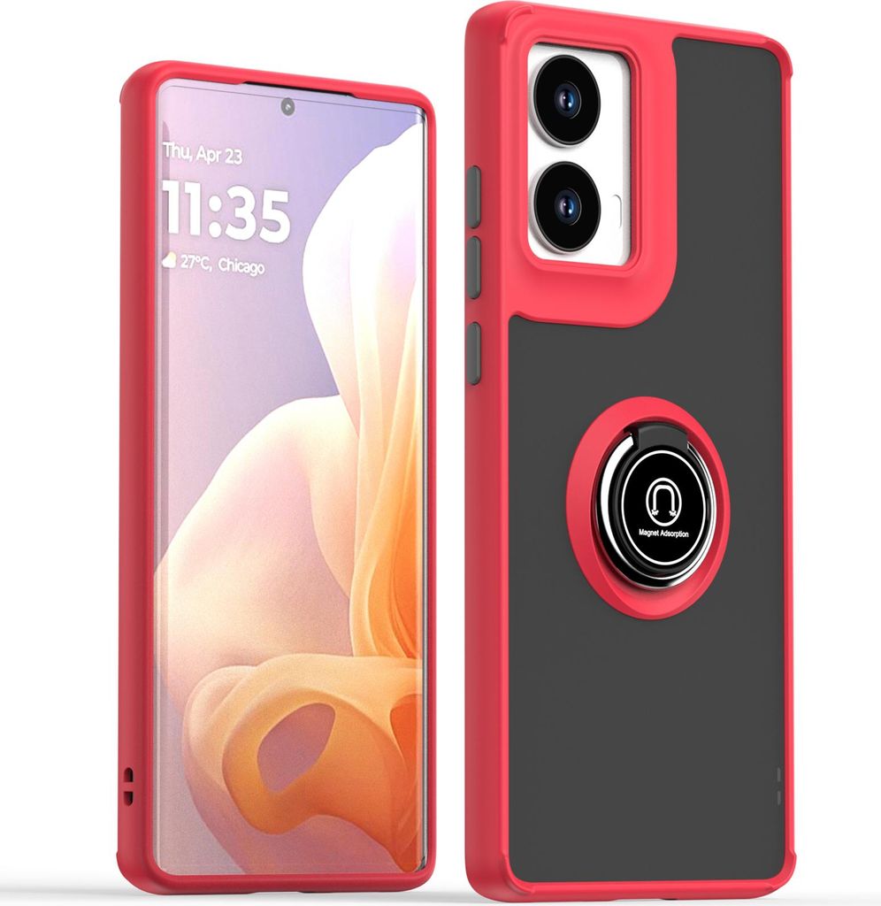 Hülle für Motorola Moto G85 Matte Transluzent TPU Stoßfest Schutzhülle mit Ring Halter Ständer Rot