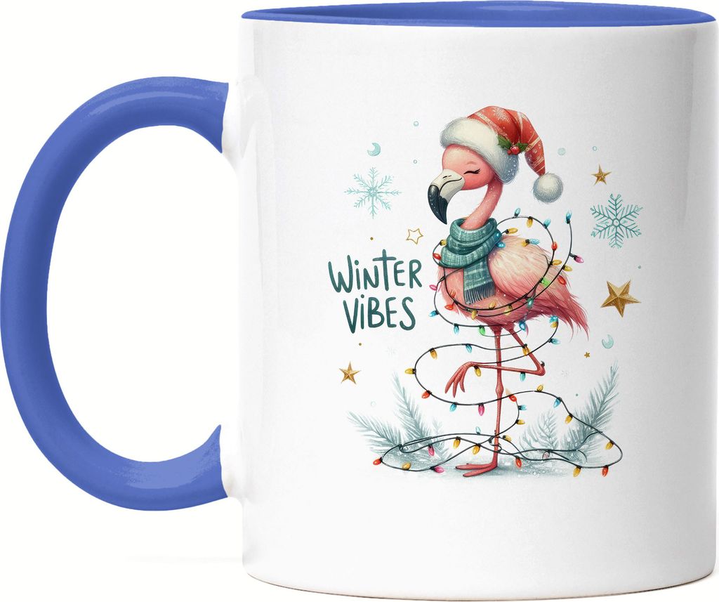 Winter Vibes Lustiges Flamingomotiv Tasse Blau Geschenkidee witziges Design Weihnachten