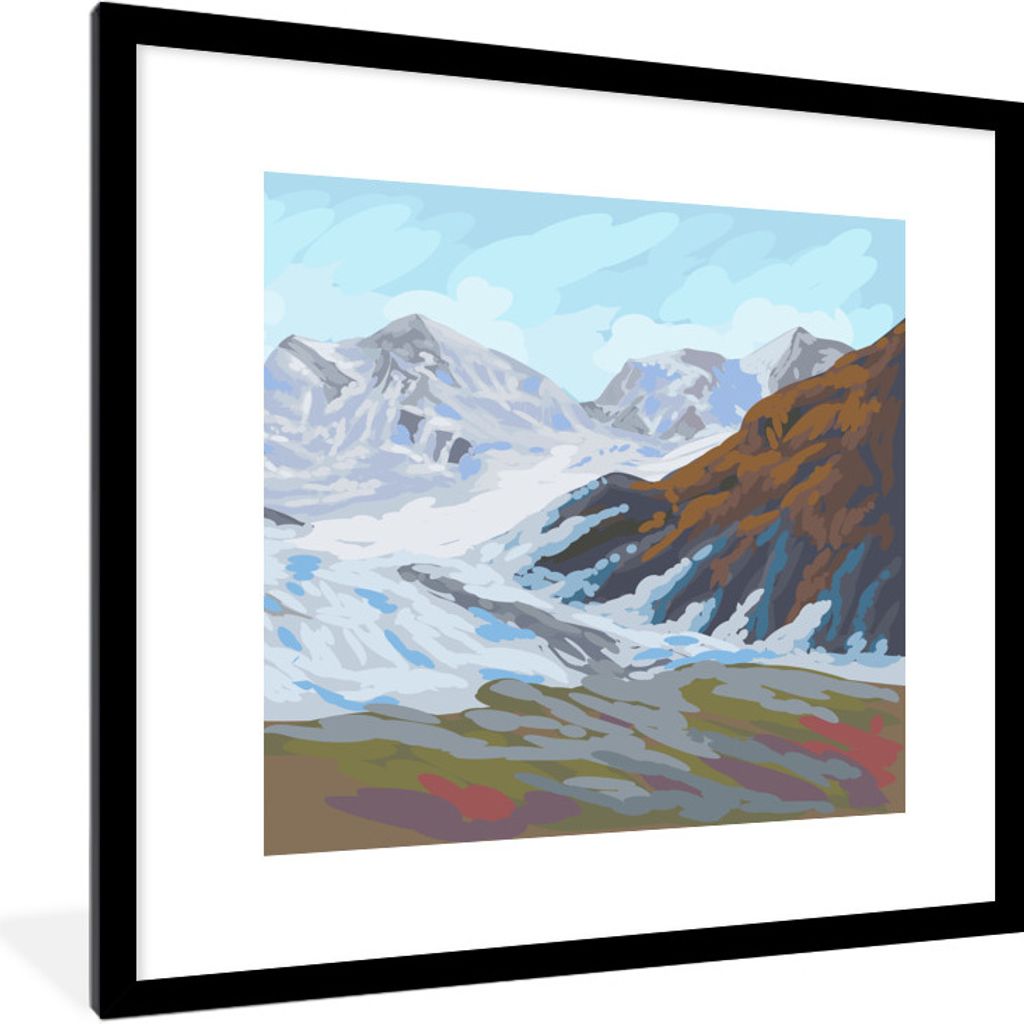 MuchoWow MuchoWow Gerahmtes Poster Berg - Schnee - Himmel 40x40 cm - Poster mit zchwarzem Bilderrahmen - Poster - Plakat im Rahmen