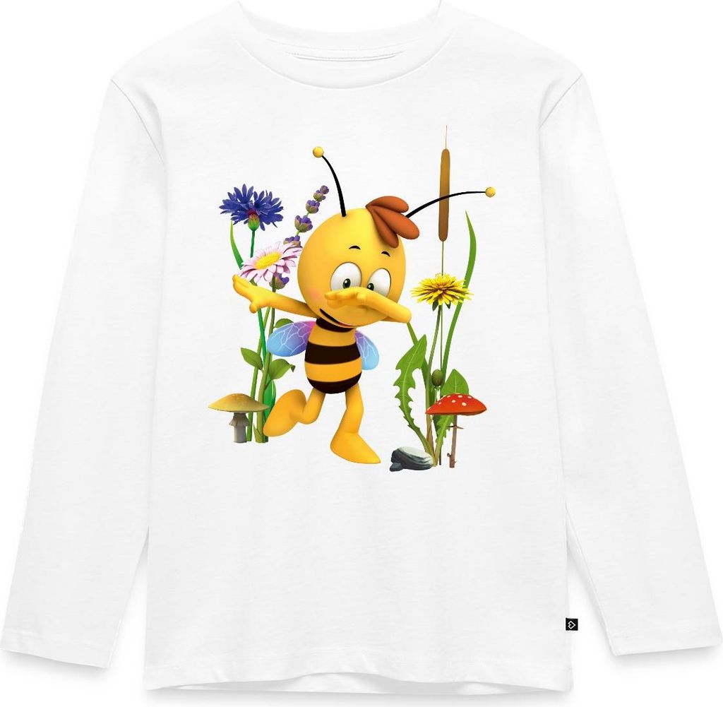 Spreadshirt Biene Maja Willi Dabbing Kinder Premium Langarmshirt, 98/104 (2 Jahre), Weiß