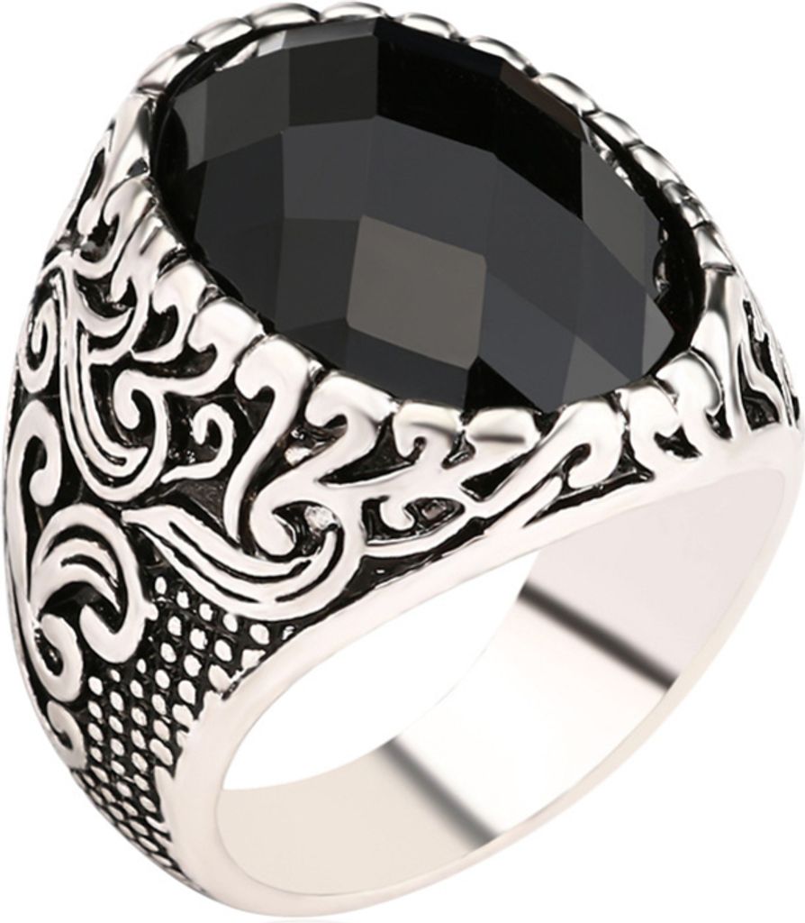 Mode Männer Totem Geschnitzt Oval Legierung Finger Ring Party Club Schmuck Geburtstag Geschenk-Silber,20 mm