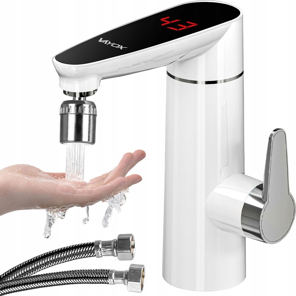 Vayox Küchenarmatur-Durchlauferhitzer Badezimmer-Wasserhahn-Warmwasserbereiter VA0203 | Anzeige | 3000W | Weiß