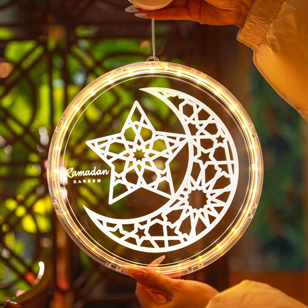 Ramadan Lichterkette LED Hängende Lichter Batteriebetrieben mit Saugnapf Fenster Deko, 16cm