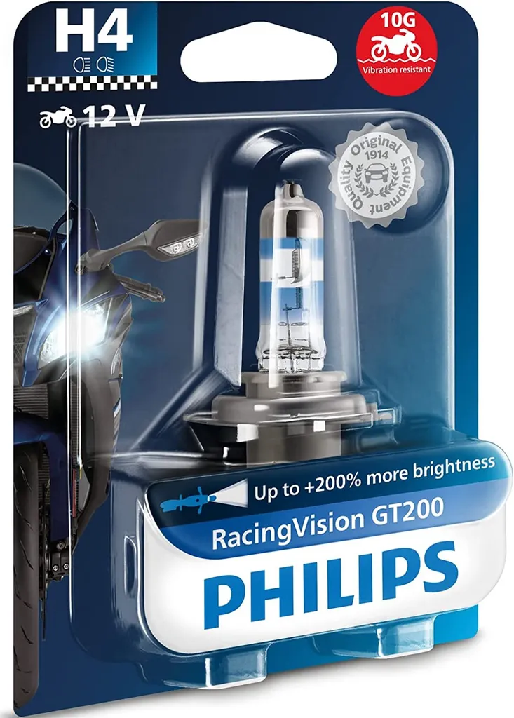 Philips RacingVision GT200 H4 Moto 12V 60/55W | Luce Extra per Moto