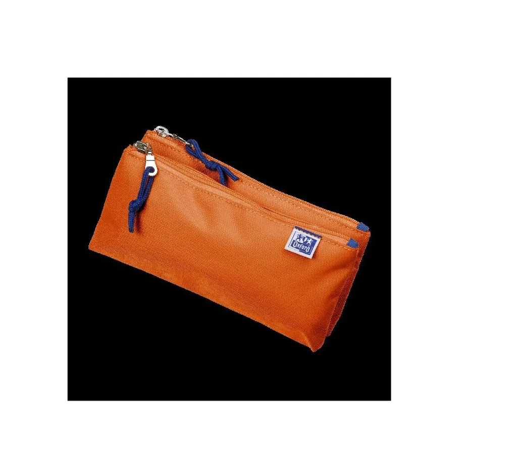 Etui double pochette Oxford orange en polyester lavable très robuste