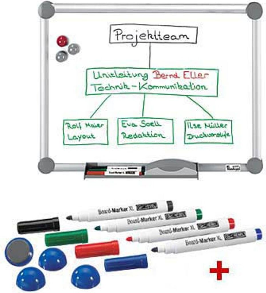 AKTION: MAUL Whiteboard 2000 MAULpro 150,0 x 100,0 cm weiß emaillierter Stahl + GRATIS 4 Boardmarker farbsortiert und 4 Kugelmagnete blau