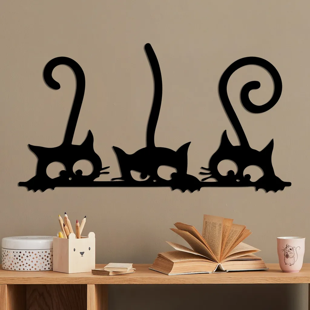 Décoration Murale Chat en Métal Noir Design Moderne Wallity 60x33cm