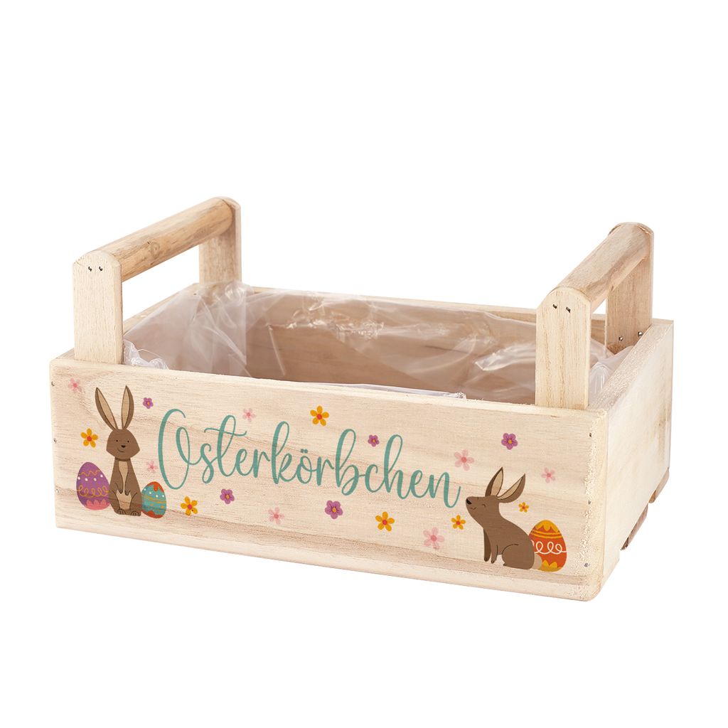 Osterkorb aus Holz mit Motivdruck – Geschenkbox zu Ostern - Produktbild 