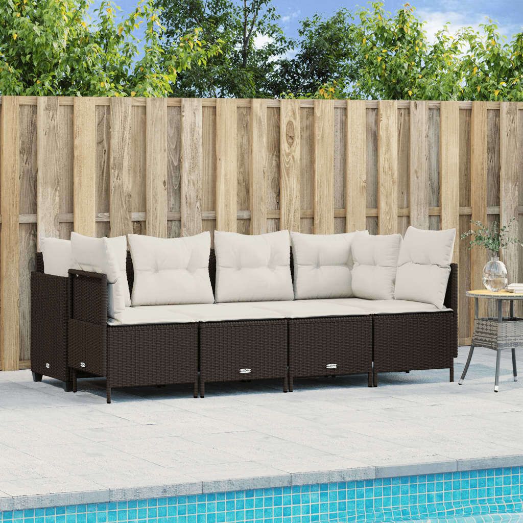 "Rabatt" 5-tlg. Garten-Sofagarnitur - mit sofa - mit Kissen Braun Poly Rattan - Lounge-Dining set CC10184