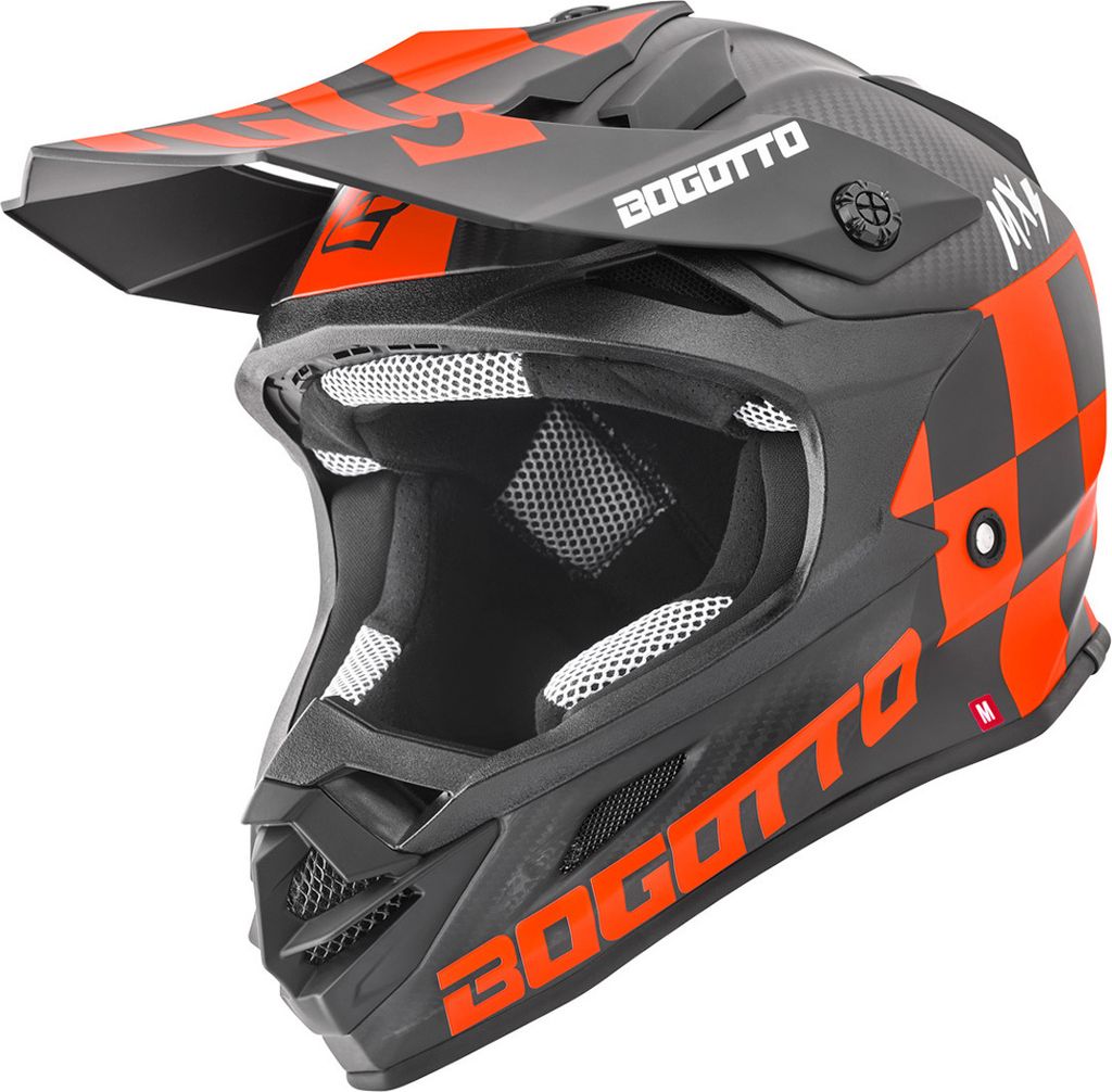 Bogotto V328 Xadrez Carbon Motocross Helm, schwarz/orange, S