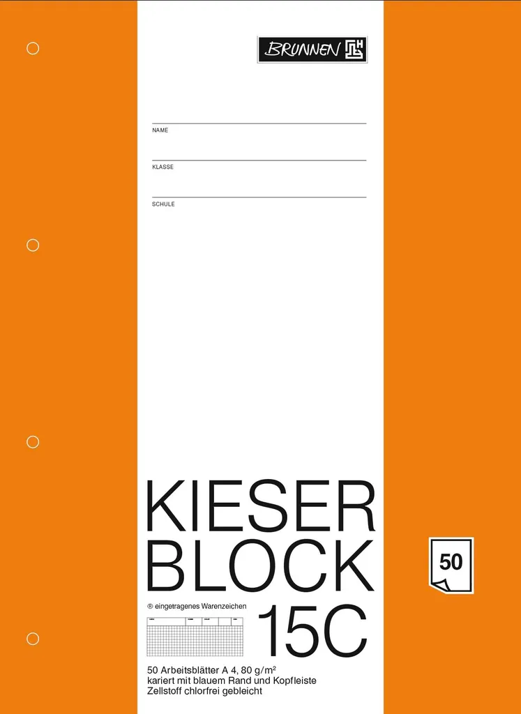 Bloc-notes A4 quadrillé Kieserblock Brunnen pour prise de notes 10x