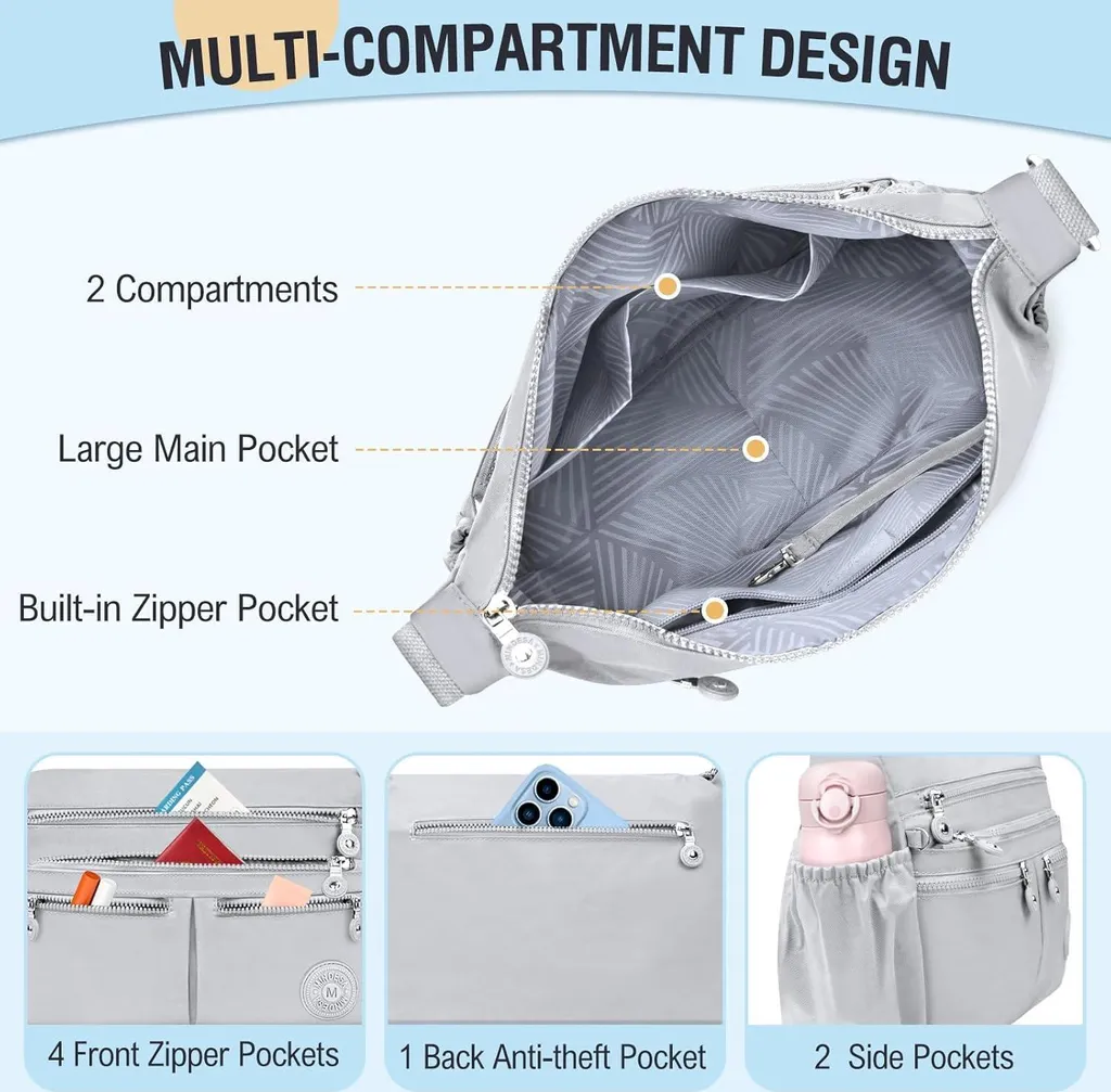 Borsa a Tracolla TEUEN Grande per Viaggi - Nylon Antifurto e Impermeabile - 4