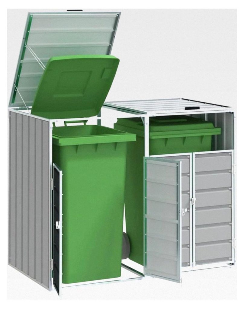 Mülltonnenbox für 2 Mülltonnen, Grau, 144x81x113 cm, Stahl