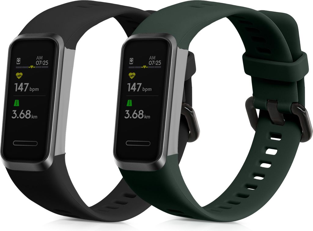 kwmobile 2x Uhrenarmband für Huawei Band 4 Armband - Fitnesstracker Band Set aus TPU Silikon - Ersatzarmband Smartwatch - Schwarz Dunkelgrün