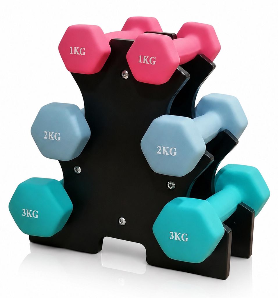 Set di manubri Relaxdays, 3 paia; da 1 a 3 kg, in ghisa, Immagine del prodotto 