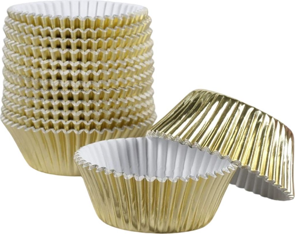 Cupcake-Förmchen zum Backen, 200 Stück Cupcake-Förmchen aus Folie in Standardgröße, metallische Backförmchen, Muffin-Papierförmchen