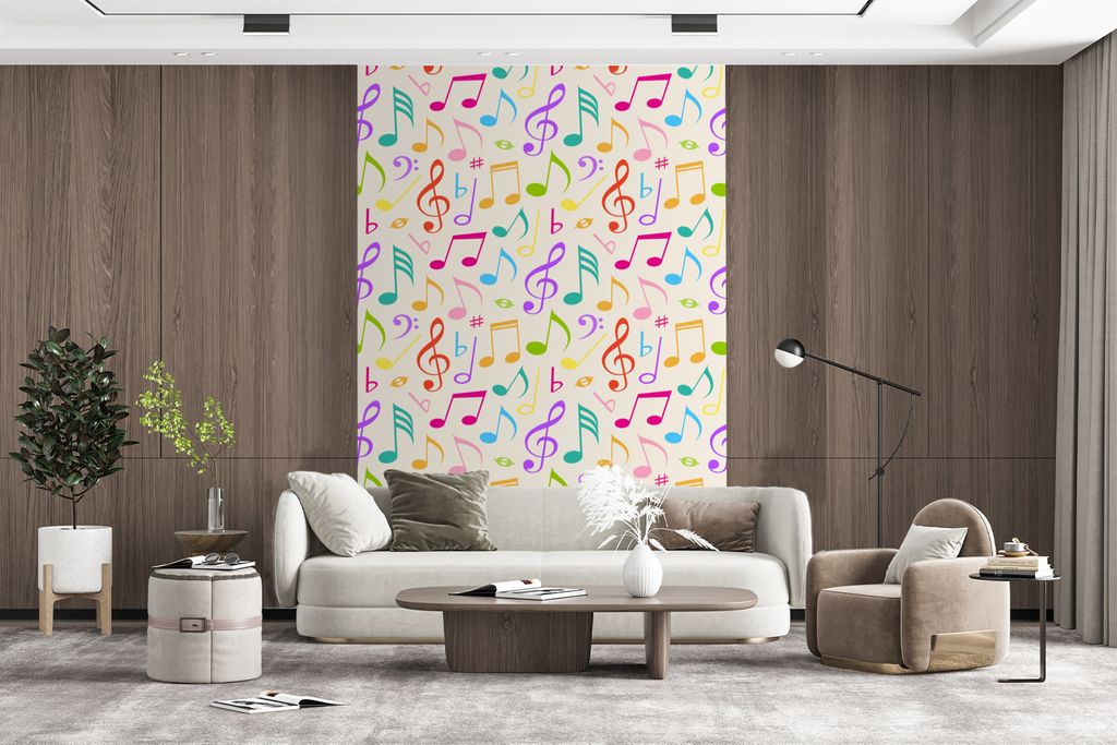 MuchoWow Fototapete für Wohnzimmer oder Schlafzimmer Wandtapete Vinyl Motivtapete Musik - Patterns - Regenbogen - 170x260 cm - Wohnzimmertapete