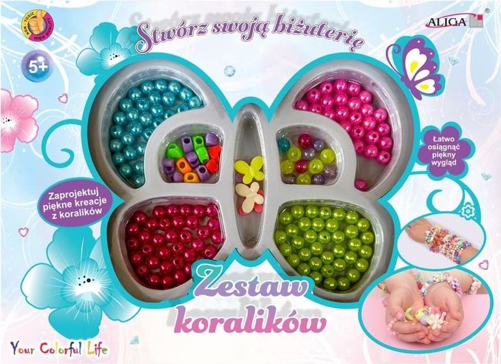 Zestaw koralików plastikowych i kształtów + żyłka 120 cm PJ-1961