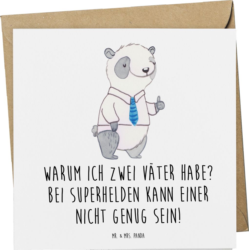 Mr. & Mrs. Panda Grußkarte Superhelden Stiefvater - Weiß - Geschenk, Unterstützung, anlasskarte, Stiefkinder, Klappkarte, zwei Väter, Handgemac...