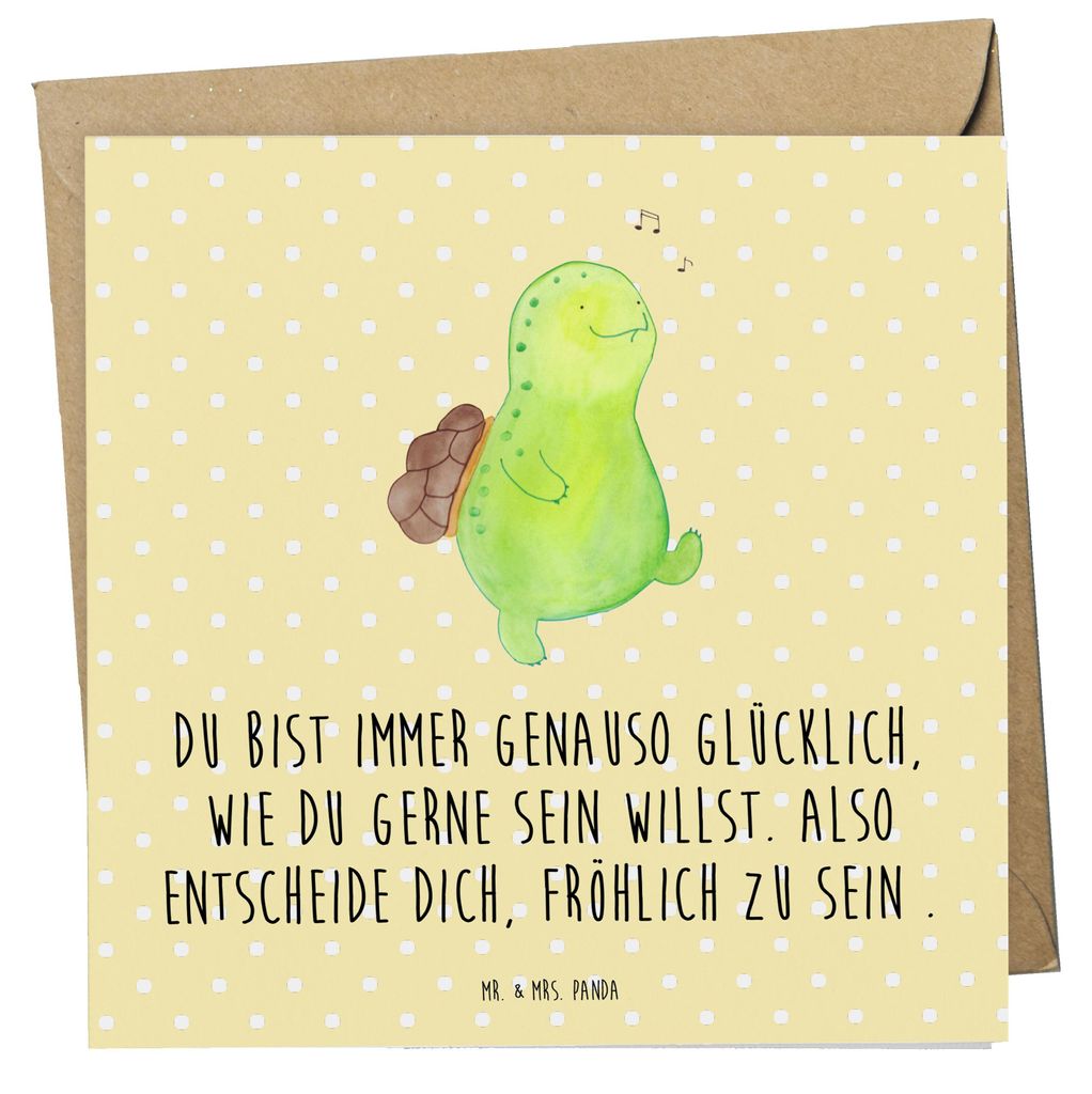 Mr. & Mrs. Panda Grußkarte Schildkröte Pfeifen - Gelb Pastell - Geschenk, faltkarte, Depression, Glückwunschkarte, Schildkröten, Trennung, dopp...
