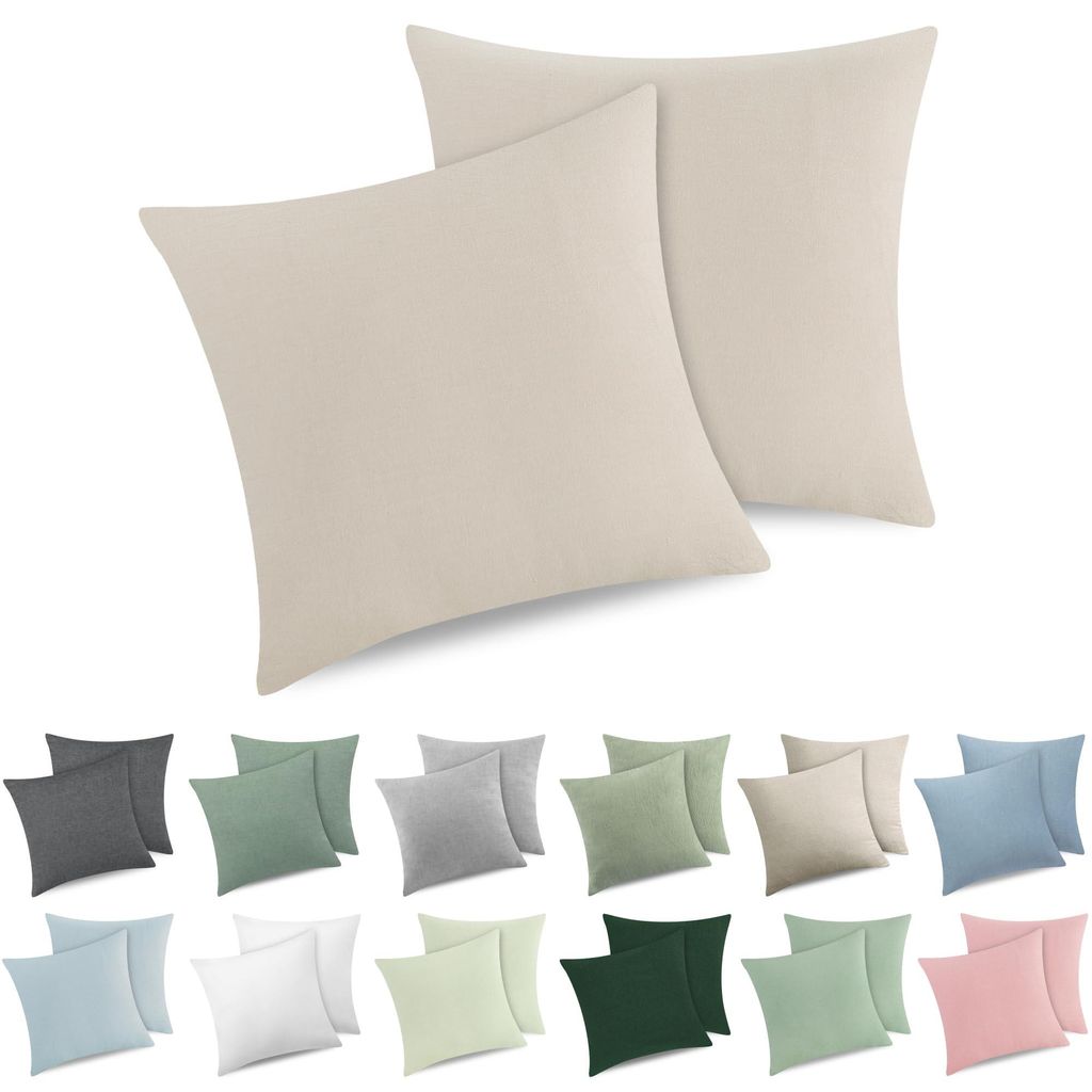 2er-Set Kissenbezüge (80 x 80 cm) – 100 % gewaschene Baumwolle, hypoallergen, beige/grau, mit Reißverschluss, -, weich und atmungsaktiv
