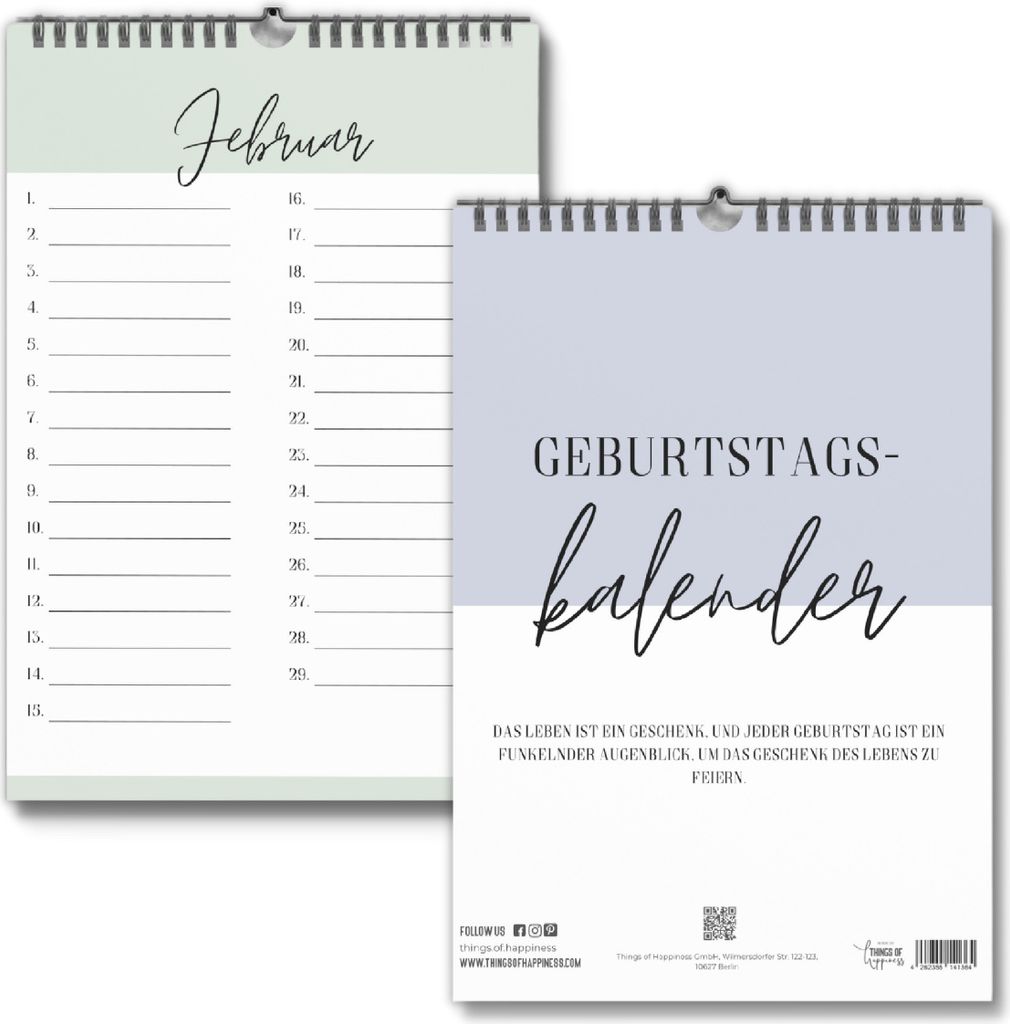 Kalender für Geburtstage und Jahrestage ohne Wochentage und Jahresangabe | Bunt Pastell