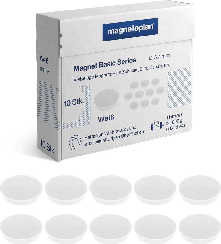 magnetoplan Rundmagnet "Basic" 32 mm weiß 10 Magnete